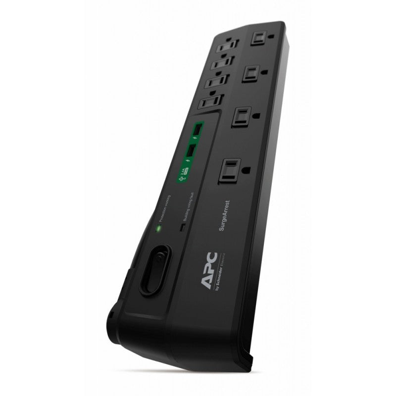 SUPRESOR DE PICOS APC PARA HOGAR/OFICINA, 8 CONTACTOS Y 2 PUERTOS USB DE CARGA, 120V COLOR NEGRO